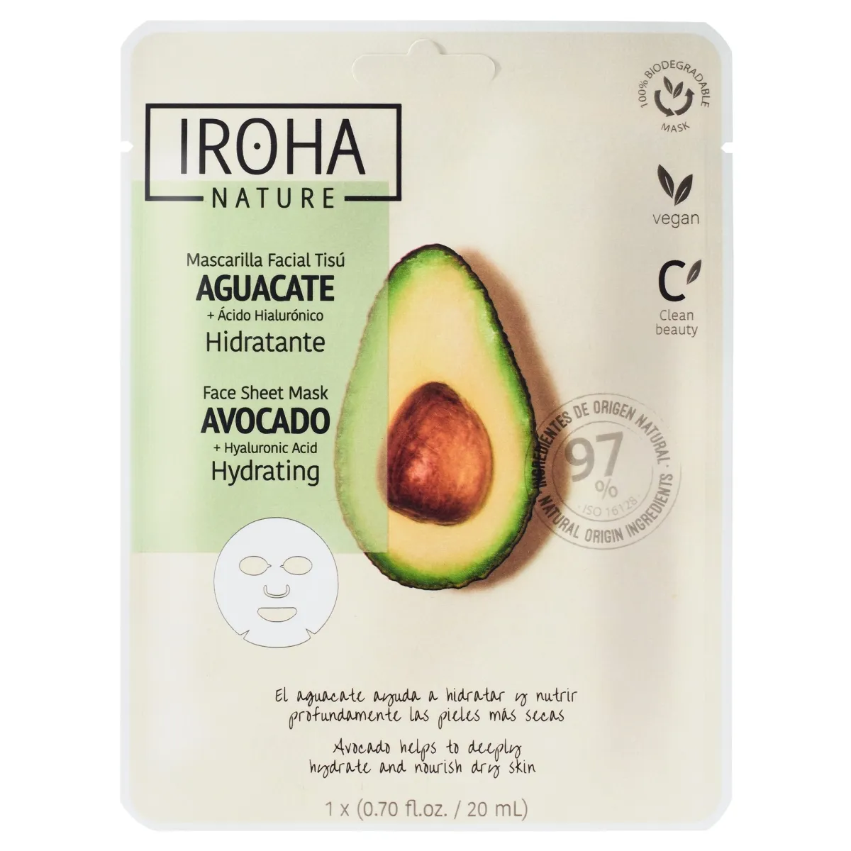 IROHA NATURE KANGASMASK NIISUTAV AVOKAADO JA HÜALUROONHAPPEGA N1