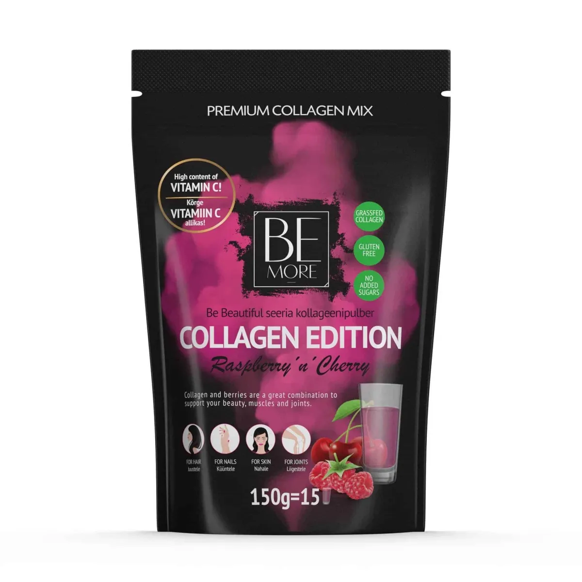 BE MORE COLLAGEN EDITION RASPERRY-CHERRY PULBER 150G - Tootepilt